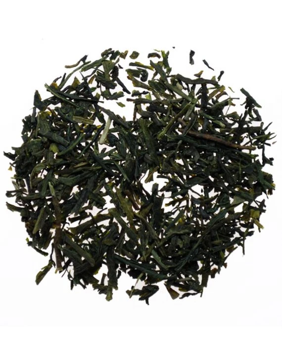 Green tea loose leaves in a circle